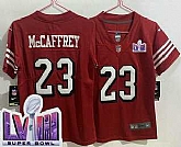 Women's San Francisco 49ers #23 Christian McCaffrey Limited Red Throwback LVIII Super Bowl Vapor Jersey,baseball caps,new era cap wholesale,wholesale hats